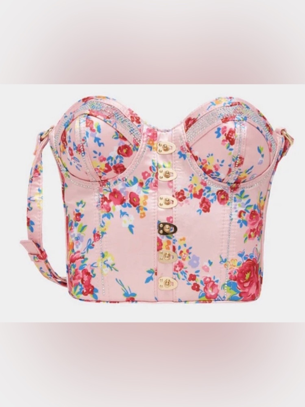 Betsey Johnson Of Corsets Love - Pink Floral Bustier Crossbody Bag